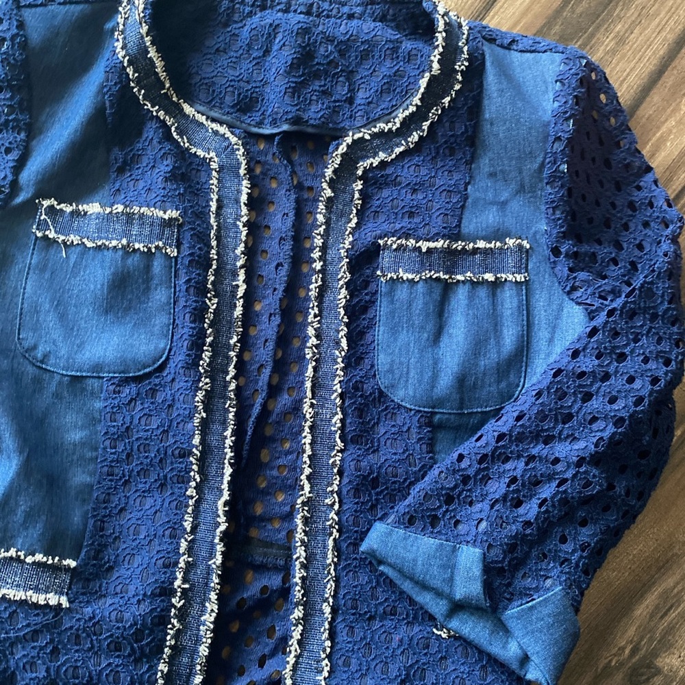 Denim and lace with tweed detail Blazer jacket